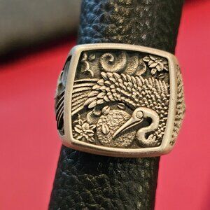 Sterling Silver Crane Ring, size 7.5